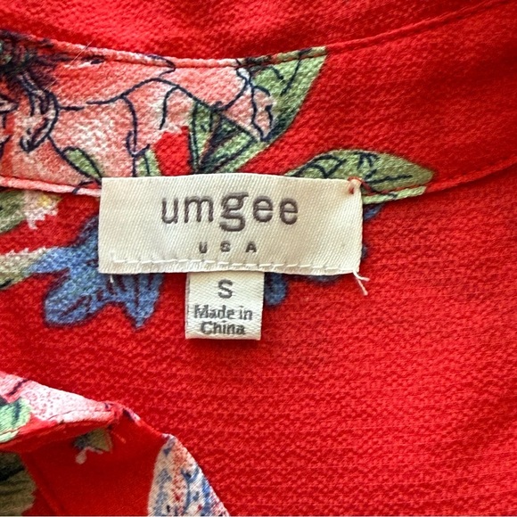 Umgee Red Floral Collared Shirt Dress Small Tie Waist Button Front Cottagecore - Picture 5 of 8